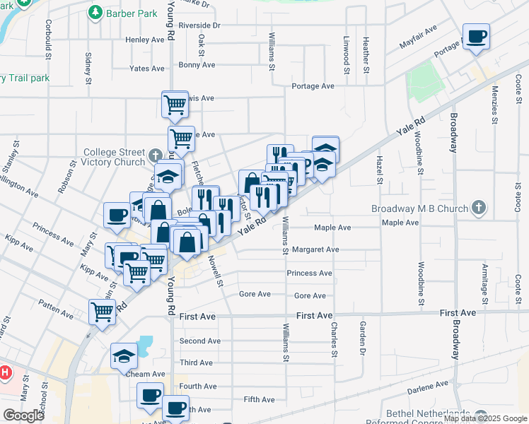 map of restaurants, bars, coffee shops, grocery stores, and more near 46289 Yale Road in Chilliwack