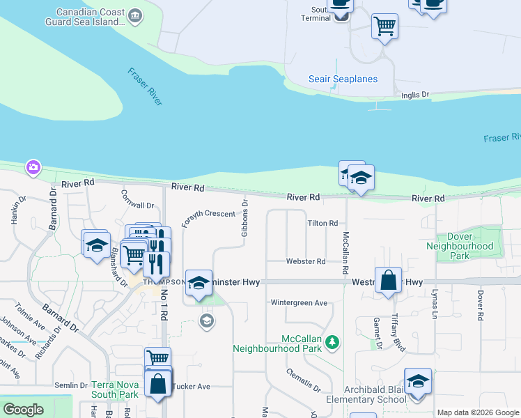 map of restaurants, bars, coffee shops, grocery stores, and more near 5711 Riverdale Drive in Richmond