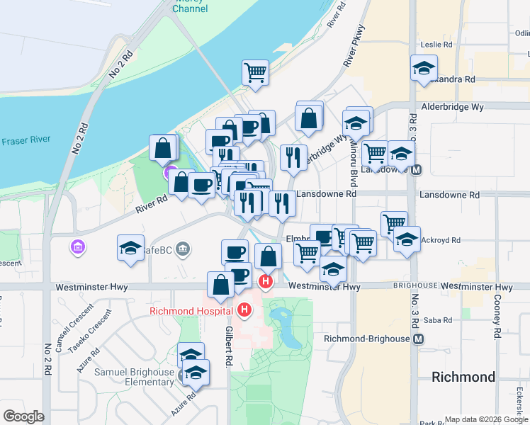 map of restaurants, bars, coffee shops, grocery stores, and more near in Richmond