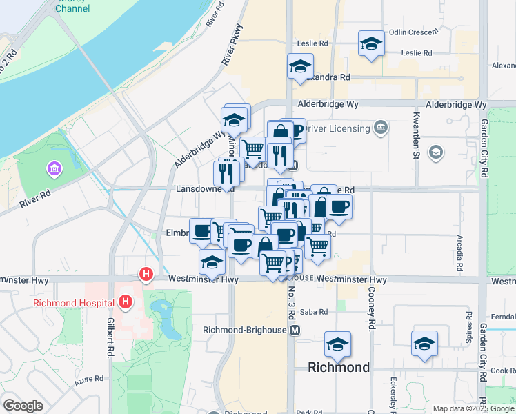 map of restaurants, bars, coffee shops, grocery stores, and more near in Richmond