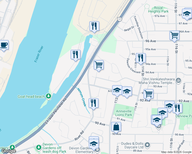 map of restaurants, bars, coffee shops, grocery stores, and more near in Delta