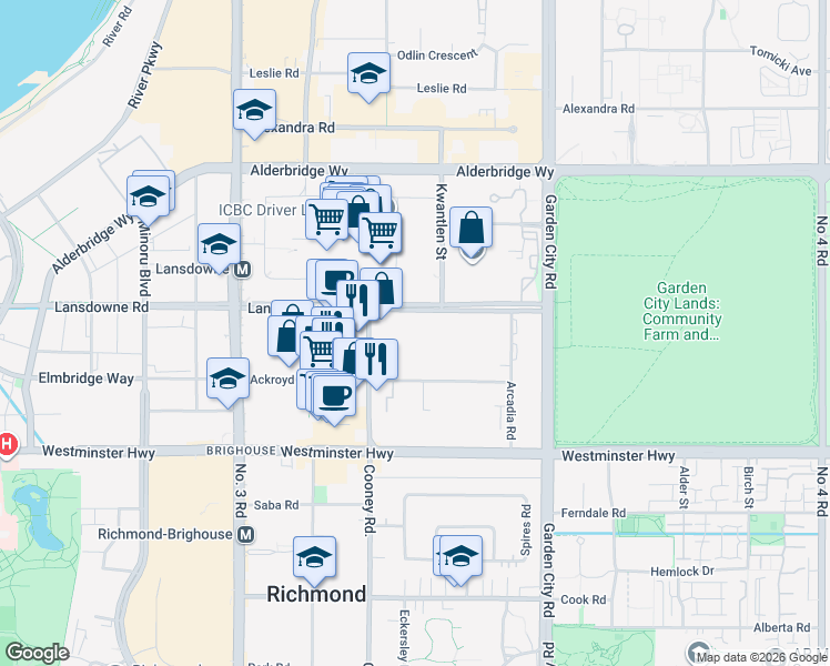 map of restaurants, bars, coffee shops, grocery stores, and more near 8500 Lansdowne Road in Richmond