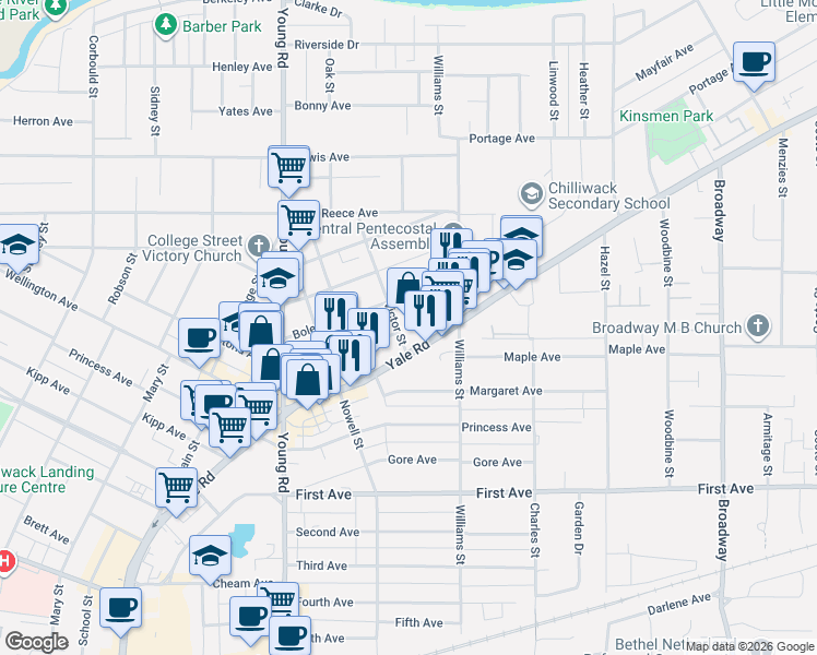 map of restaurants, bars, coffee shops, grocery stores, and more near in Chilliwack