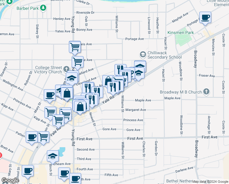 map of restaurants, bars, coffee shops, grocery stores, and more near in Chilliwack