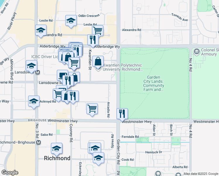 map of restaurants, bars, coffee shops, grocery stores, and more near in Richmond