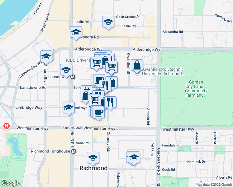 map of restaurants, bars, coffee shops, grocery stores, and more near in Richmond