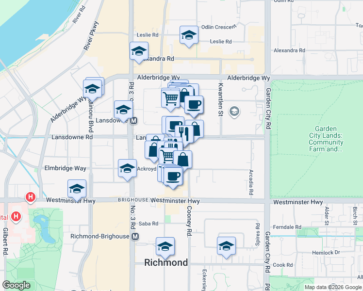 map of restaurants, bars, coffee shops, grocery stores, and more near in Richmond