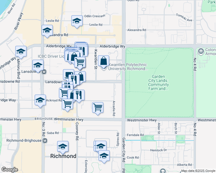 map of restaurants, bars, coffee shops, grocery stores, and more near 8720 Lansdowne Road in Richmond