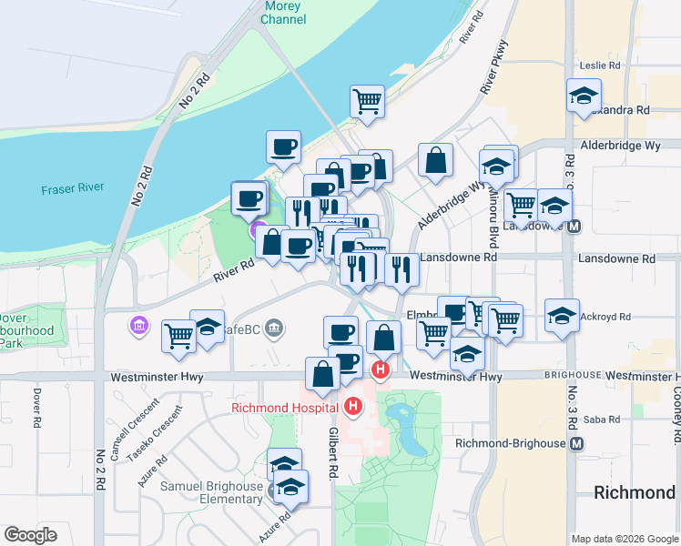 map of restaurants, bars, coffee shops, grocery stores, and more near 7468 Lansdowne Road in Richmond