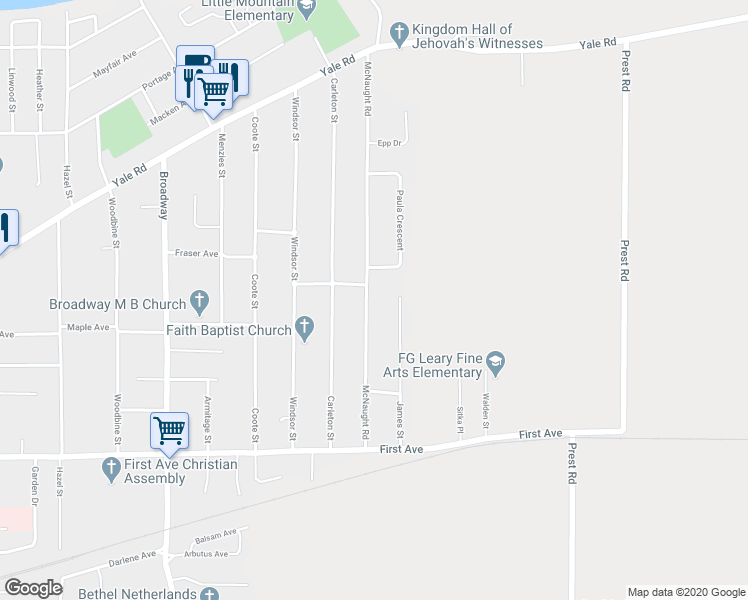 map of restaurants, bars, coffee shops, grocery stores, and more near 9428 McNaught Road in Chilliwack