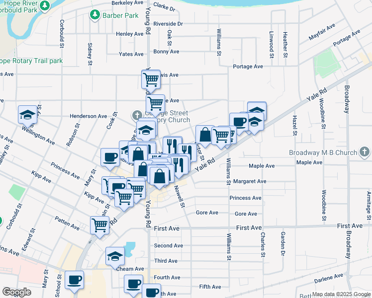 map of restaurants, bars, coffee shops, grocery stores, and more near in Chilliwack