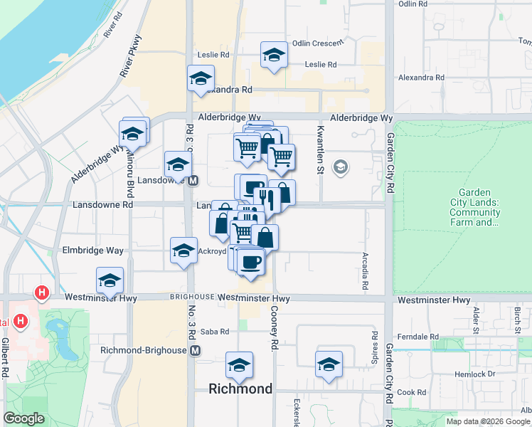 map of restaurants, bars, coffee shops, grocery stores, and more near 5599 Cooney Road in Richmond