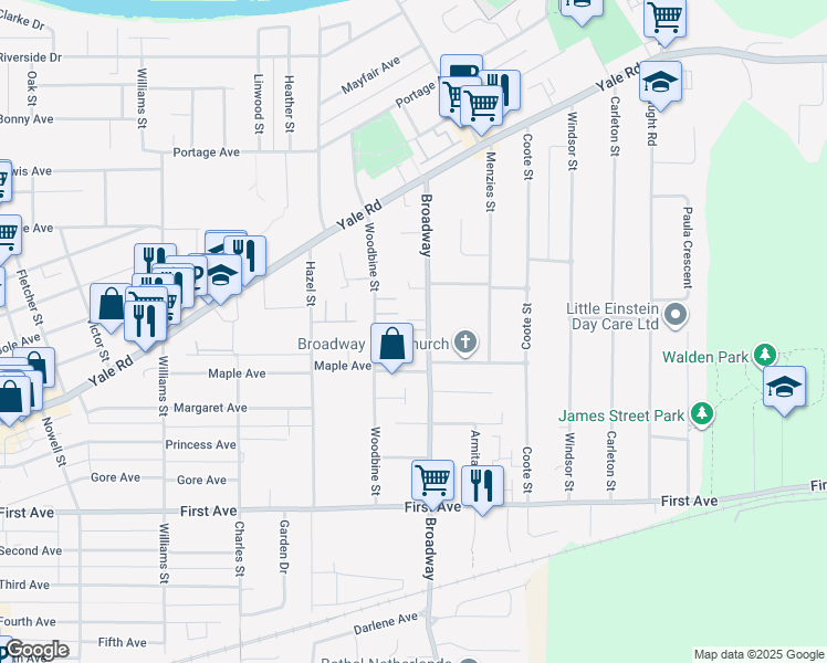 map of restaurants, bars, coffee shops, grocery stores, and more near 46523 Maple Avenue in Chilliwack