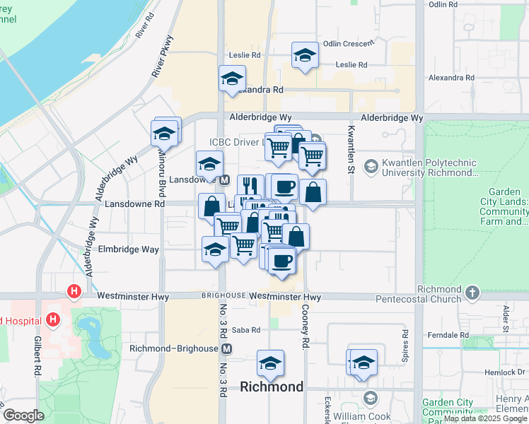 map of restaurants, bars, coffee shops, grocery stores, and more near in Richmond