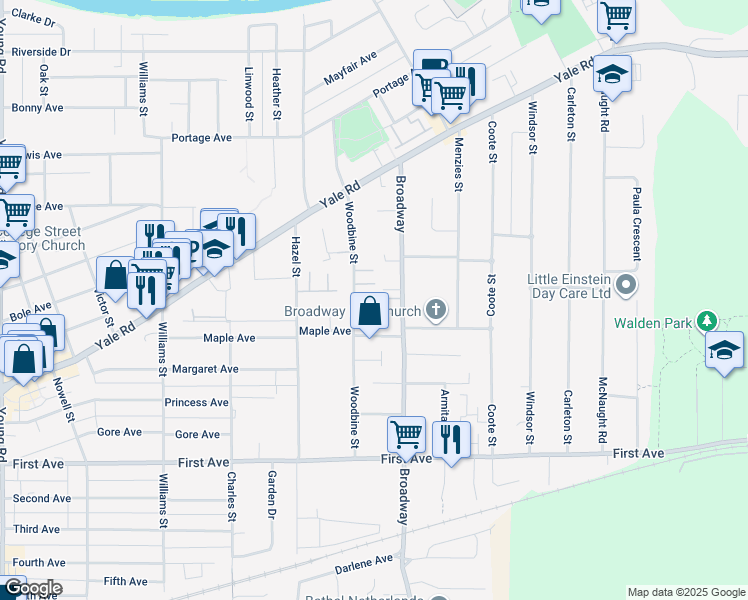 map of restaurants, bars, coffee shops, grocery stores, and more near 9444 Woodbine Street in Chilliwack