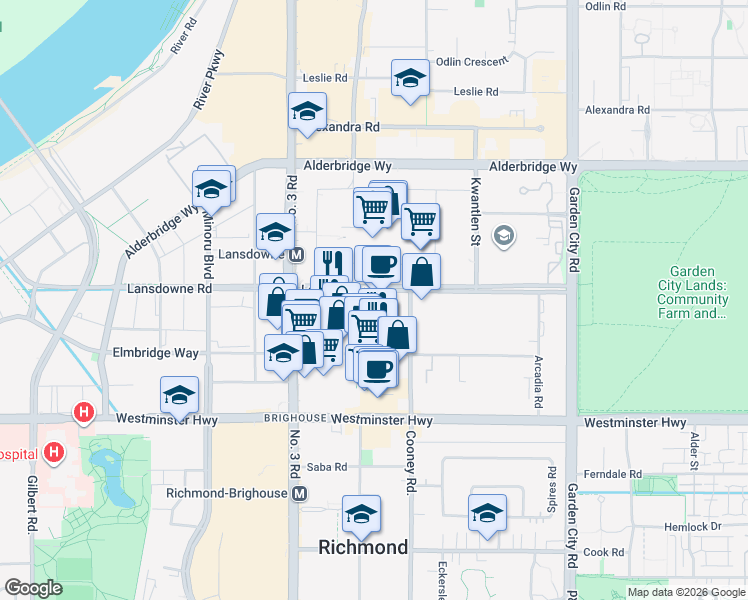 map of restaurants, bars, coffee shops, grocery stores, and more near 8246 Lansdowne Road in Richmond