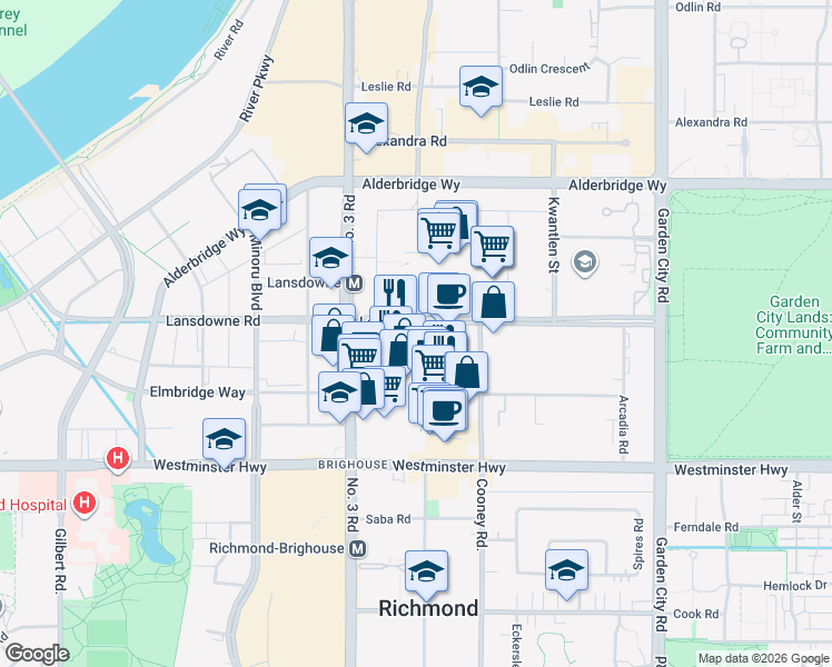 map of restaurants, bars, coffee shops, grocery stores, and more near in Richmond