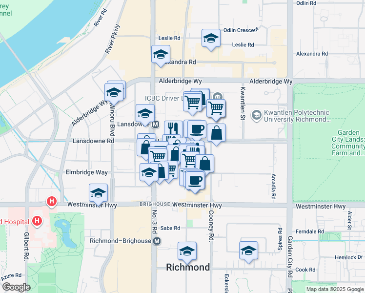 map of restaurants, bars, coffee shops, grocery stores, and more near 8160 Lansdowne Road in Richmond