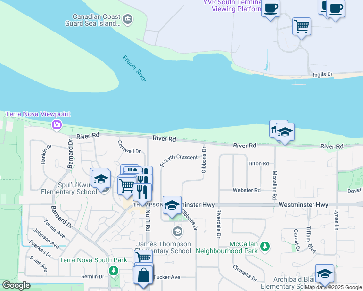 map of restaurants, bars, coffee shops, grocery stores, and more near 4246 River Road in Richmond