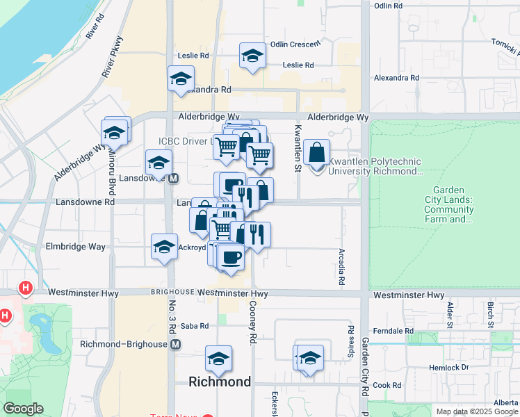 map of restaurants, bars, coffee shops, grocery stores, and more near 8400 Lansdowne Road in Richmond