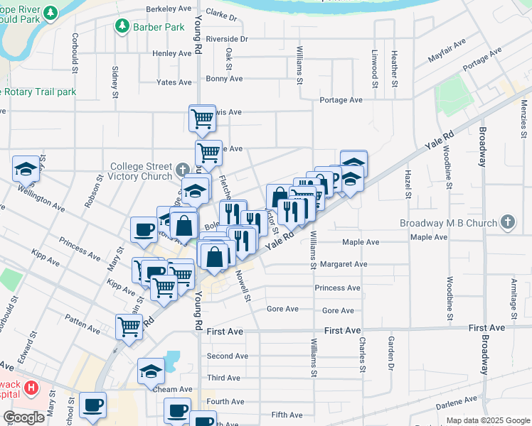 map of restaurants, bars, coffee shops, grocery stores, and more near 46126 Victoria Avenue in Chilliwack