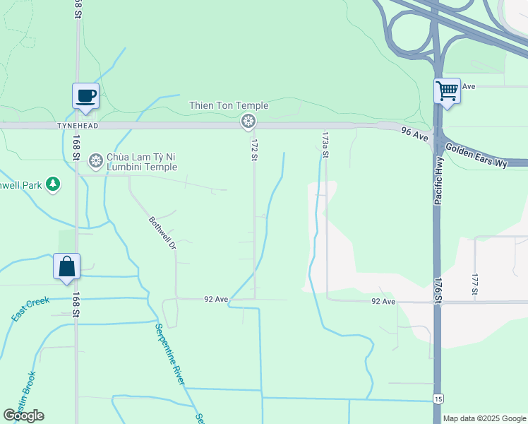 map of restaurants, bars, coffee shops, grocery stores, and more near 9400 172 Street in Surrey