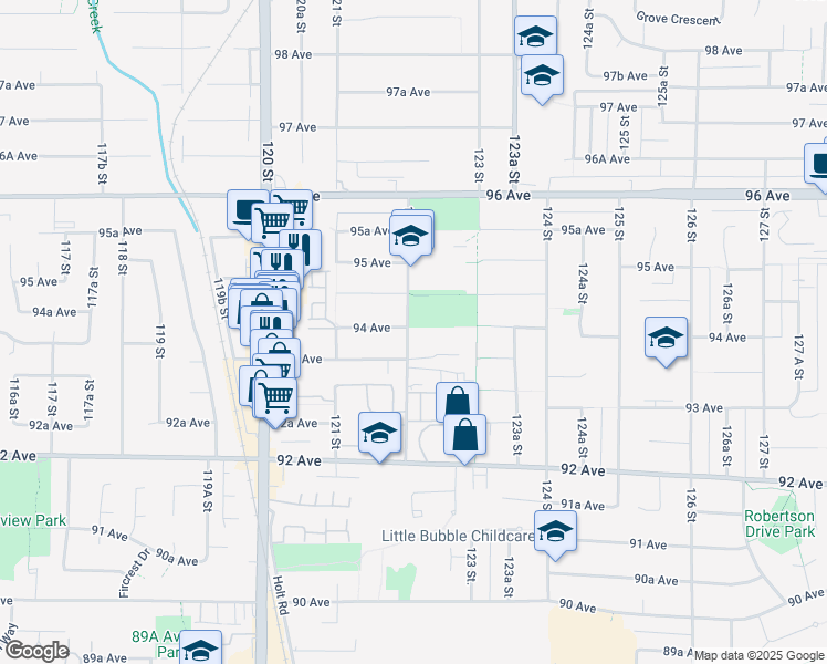 map of restaurants, bars, coffee shops, grocery stores, and more near 9400 122 Street in Surrey