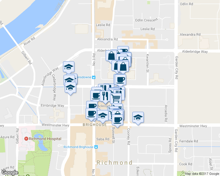 map of restaurants, bars, coffee shops, grocery stores, and more near in Richmond