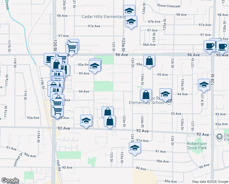 map of restaurants, bars, coffee shops, grocery stores, and more near 12304 Iona Place in Surrey