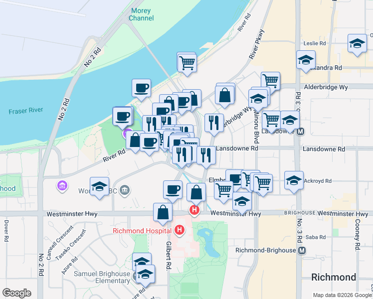 map of restaurants, bars, coffee shops, grocery stores, and more near 7488 Lansdowne Road in Richmond