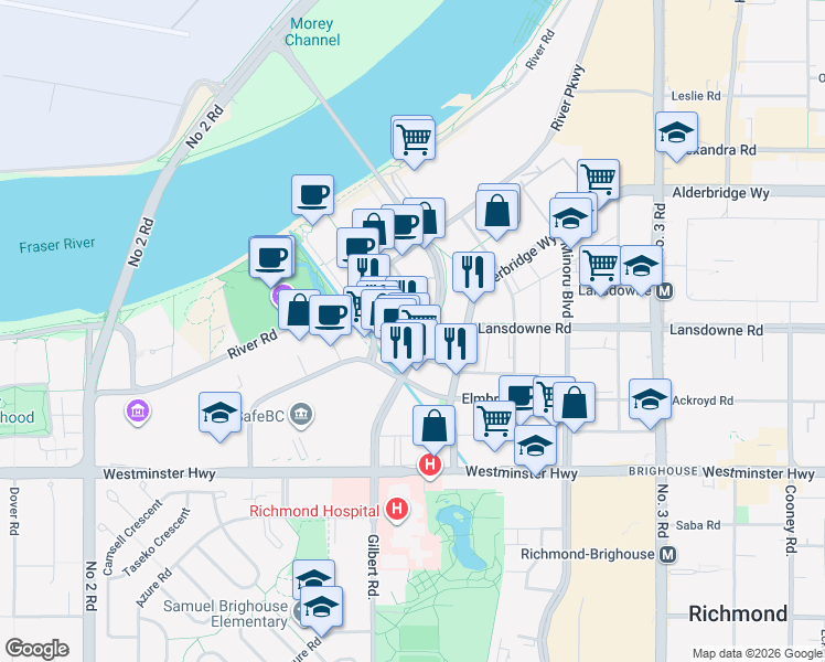map of restaurants, bars, coffee shops, grocery stores, and more near 7488 Lansdowne Road in Richmond