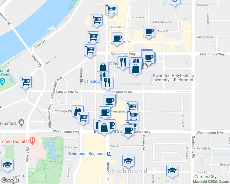 map of restaurants, bars, coffee shops, grocery stores, and more near 8180 Lansdowne Road in Richmond