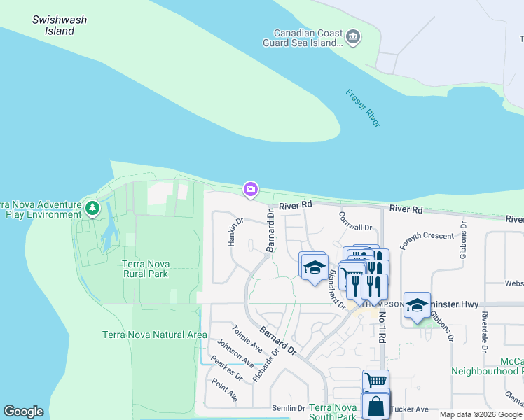 map of restaurants, bars, coffee shops, grocery stores, and more near 3320 River Road in Richmond