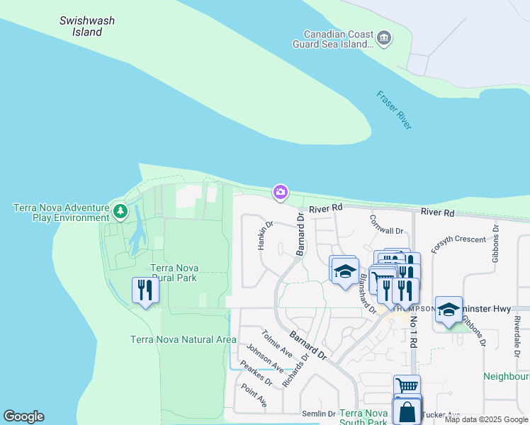 map of restaurants, bars, coffee shops, grocery stores, and more near 5615 Musgrave Crescent in Richmond