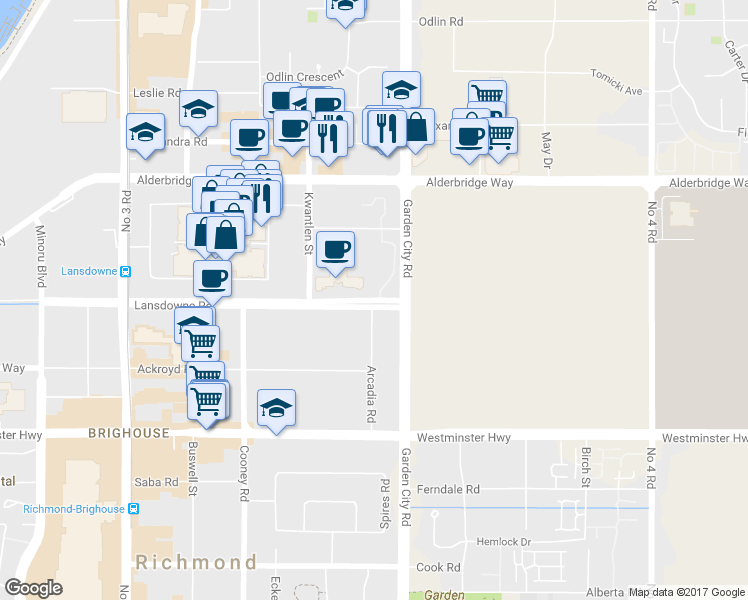 map of restaurants, bars, coffee shops, grocery stores, and more near 8831 Lansdowne Road in Richmond