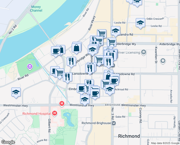 map of restaurants, bars, coffee shops, grocery stores, and more near in Richmond