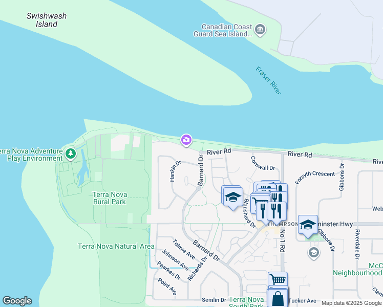 map of restaurants, bars, coffee shops, grocery stores, and more near 3300 River Road in Richmond