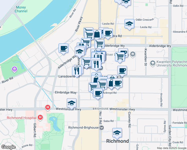 map of restaurants, bars, coffee shops, grocery stores, and more near in Richmond