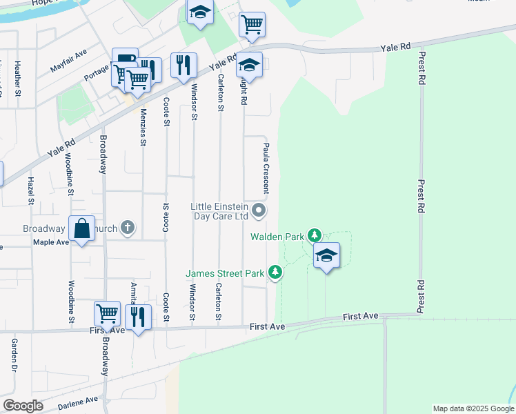 map of restaurants, bars, coffee shops, grocery stores, and more near 9476 Paula Crescent in Chilliwack