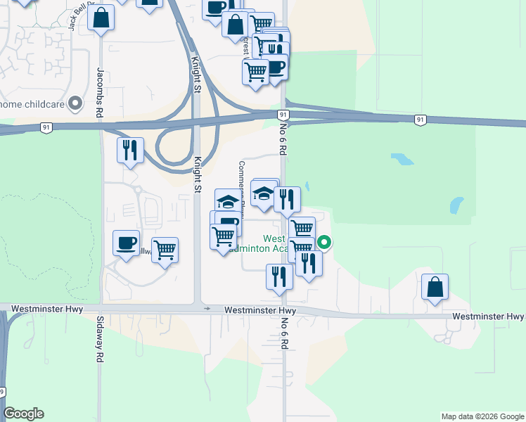 map of restaurants, bars, coffee shops, grocery stores, and more near 13711 International Place in Richmond