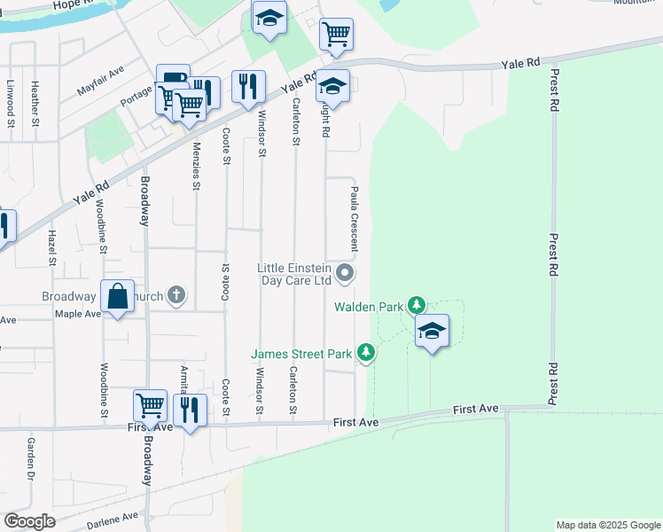 map of restaurants, bars, coffee shops, grocery stores, and more near 9464 Paula Crescent in Chilliwack