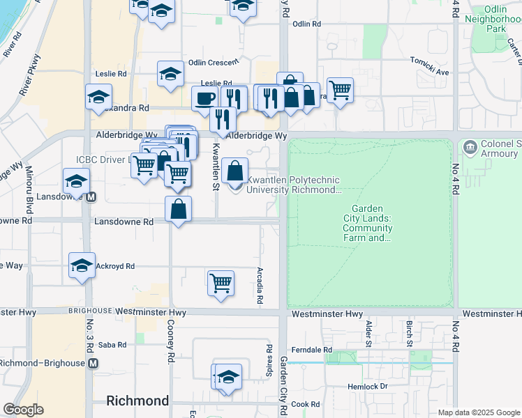 map of restaurants, bars, coffee shops, grocery stores, and more near 8811 Lansdowne Road in Richmond