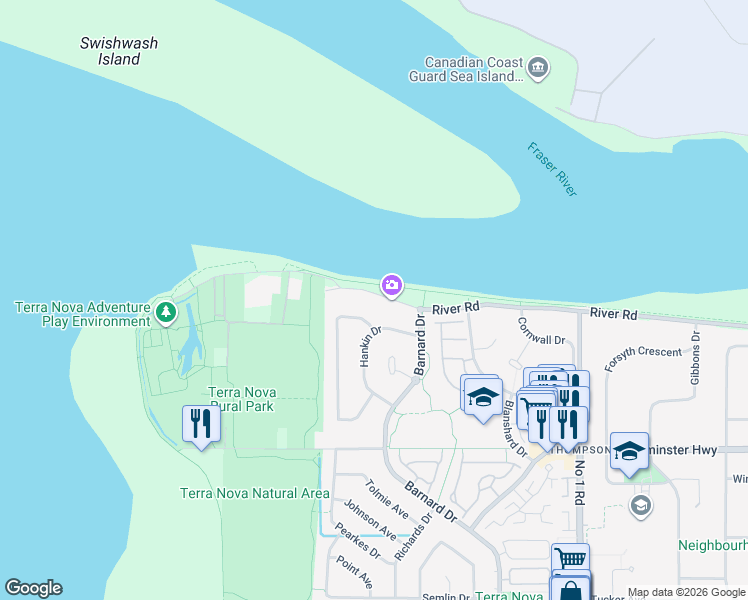 map of restaurants, bars, coffee shops, grocery stores, and more near 3200 River Road in Richmond