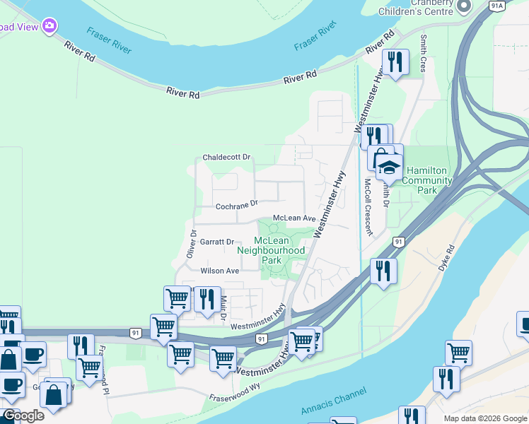 map of restaurants, bars, coffee shops, grocery stores, and more near 22471 McLean Avenue in Richmond