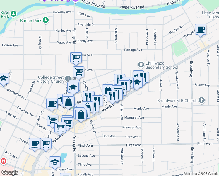 map of restaurants, bars, coffee shops, grocery stores, and more near in Chilliwack