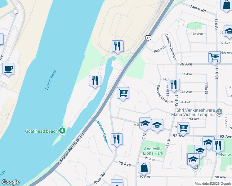 map of restaurants, bars, coffee shops, grocery stores, and more near in Delta