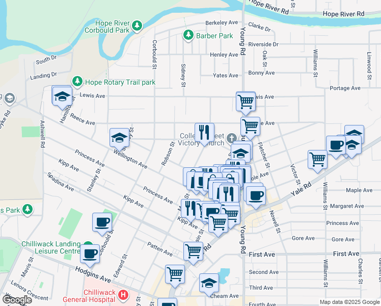 map of restaurants, bars, coffee shops, grocery stores, and more near in Chilliwack