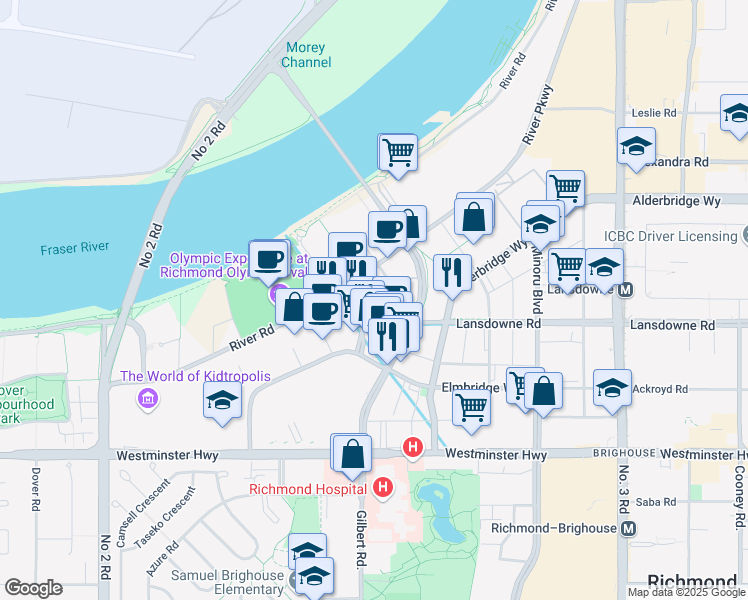 map of restaurants, bars, coffee shops, grocery stores, and more near 5640 Lansdowne Road in Richmond