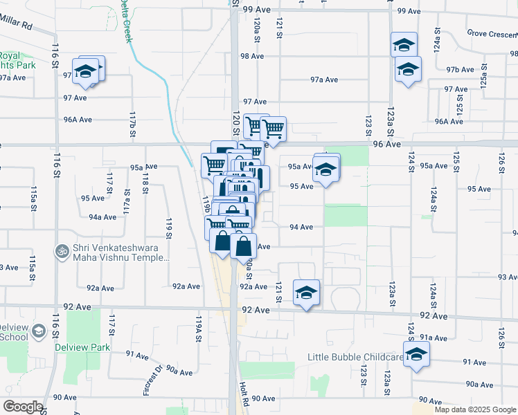 map of restaurants, bars, coffee shops, grocery stores, and more near in Surrey