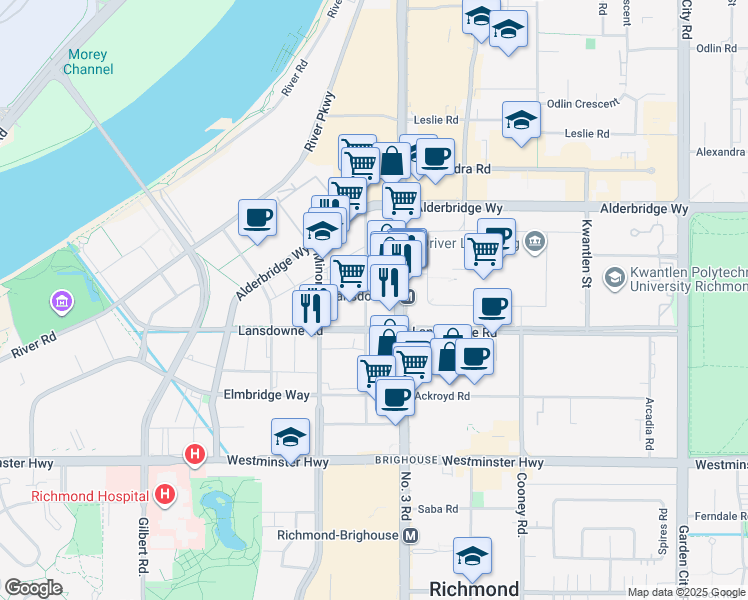 map of restaurants, bars, coffee shops, grocery stores, and more near in Richmond